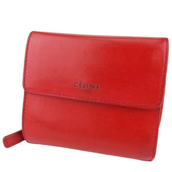 CELINE tri-fold wallet logo gray gray leather Authentic Used - Picture 1 of 16